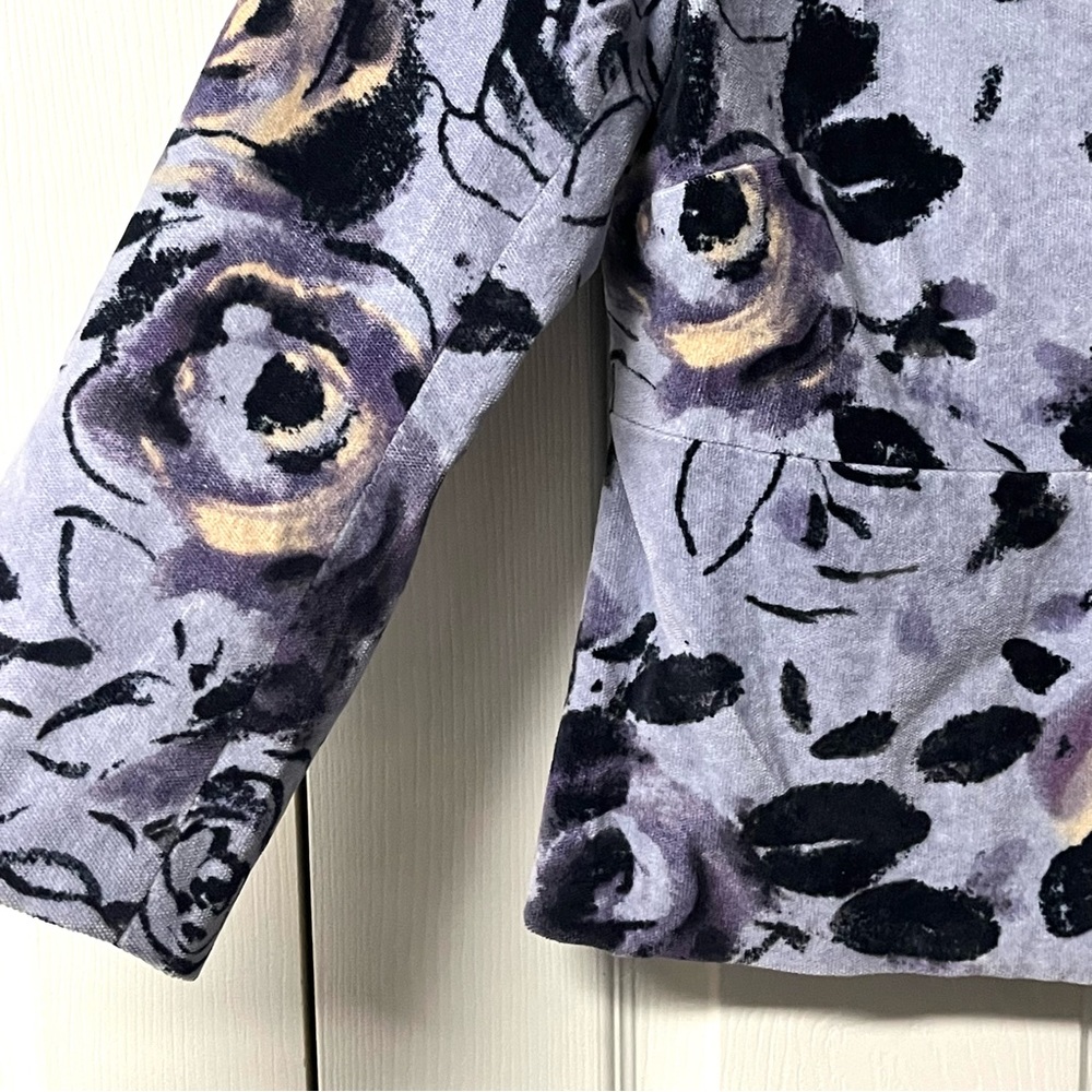 Anthropologie Odille Periwinkle Blue Purple Floral Velour Velvet Lined Jacket - Picture 4 of 16